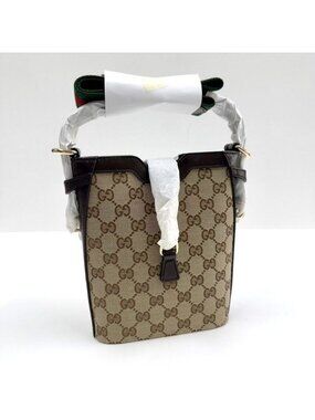 Gucci Mini Bucket Shoulder Bag GG Canvas Leather Sherry